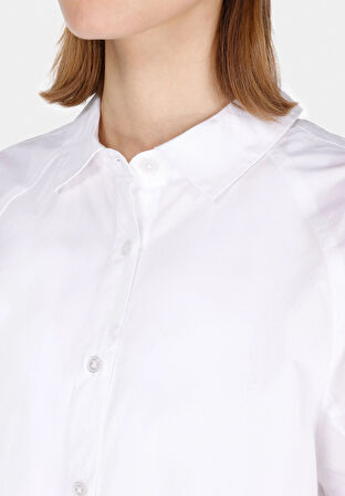 Regular Fit Shirt Neck Düz Kadın Beyaz ¾ Kol Gömlek