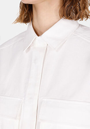 Regular Fit Shirt Neck Düz Kadın Beyaz Kısa Kol Gömlek Cl1073342