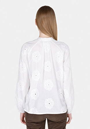 Regular Fit Hakim Yaka Düz Kadın Beyaz Uzun Kol Gömlek Cl1073349