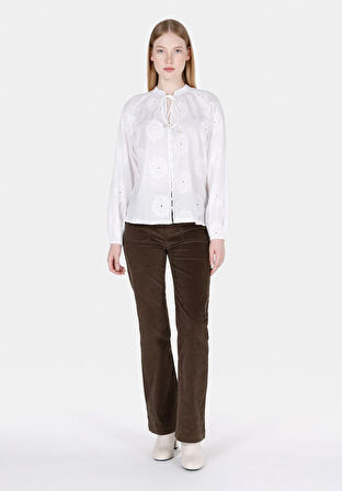 Regular Fit Hakim Yaka Düz Kadın Beyaz Uzun Kol Gömlek Cl1073349