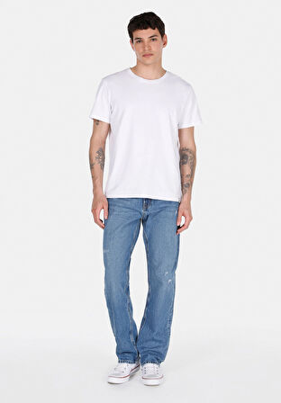 Regular Fit Orta Bel Düz Paça Erkek Mavi Jean Pantolon