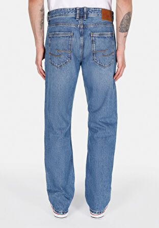 Regular Fit Orta Bel Düz Paça Erkek Mavi Jean Pantolon