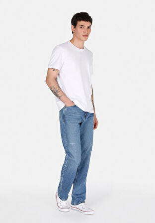 Regular Fit Orta Bel Düz Paça Erkek Mavi Jean Pantolon