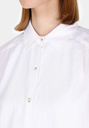 Regular Fit Shirt Neck Düz Kadın Beyaz Uzun Kol Gömlek Cl1073407