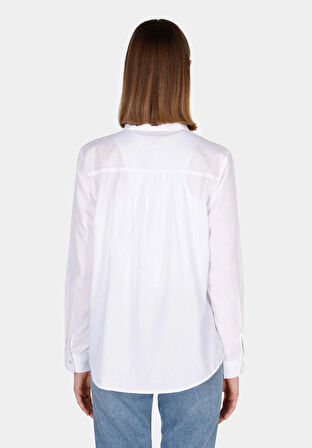 Regular Fit Shirt Neck Düz Kadın Beyaz Uzun Kol Gömlek Cl1073407