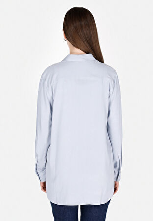 Regular Fit Shirt Neck Düz Kadın Mavi Roll-up Gömlek Cl1073413