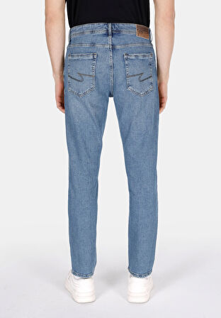 Regular Fit Orta Bel Daralan Paça Erkek Mavi Jean Pantolon