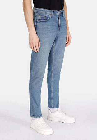 Regular Fit Orta Bel Daralan Paça Erkek Mavi Jean Pantolon