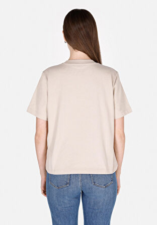 Regular Fit Yuvarlak Yaka Düz Kadın Bej Kısa Kol Tişört Cl1073445