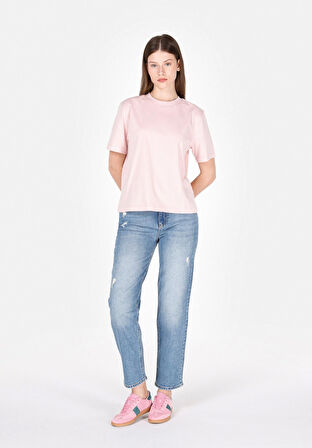 Regular Fit Yuvarlak Yaka Düz Kadın Pembe Kısa Kol Tişört Cl1073445