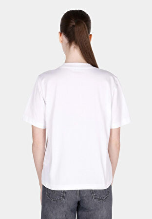 Regular Fit Yuvarlak Yaka Baskılı Kadın Beyaz Kısa Kol Tişört Cl1073455