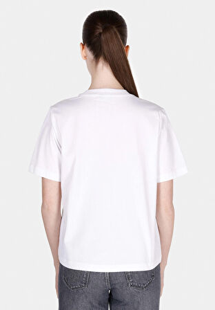 Regular Fit Yuvarlak Yaka Baskılı Kadın Beyaz Kısa Kol Tişört Cl1073470