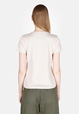 Slim Fit Yuvarlak Yaka Baskılı Kadın Ekru Kısa Kol Tişört Cl1073472