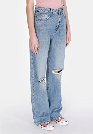 900 Larıs Straight Fit Yüksel Bel Tam Boy Paça Kadın Mavi Jean Pantolon Cl1073518