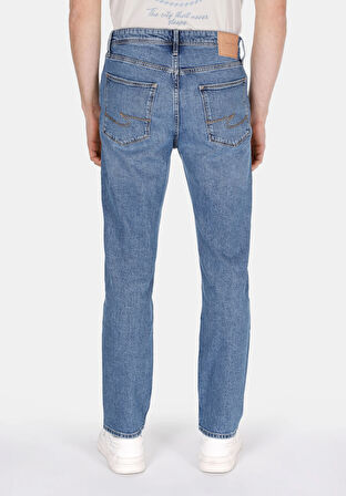 Slim Straight Fit Orta Bel Düz Paça Erkek Mavi Jean Pantolon