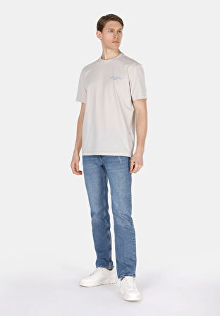 Slim Straight Fit Orta Bel Düz Paça Erkek Mavi Jean Pantolon