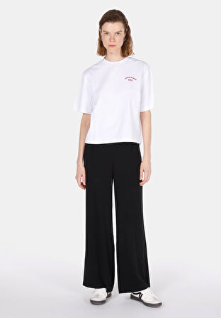 Regular Fit Yuvarlak Yaka Baskılı Kadın Beyaz Kısa Kol Tişört Cl1073543