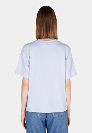 Regular Fit Yuvarlak Yaka Baskılı Kadın Mavi Kısa Kol Tişört Cl1073554