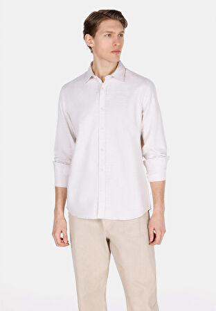 Regular Fit Shirt Neck Düz Erkek Ekru Uzun Kol Gömlek Cl1073563