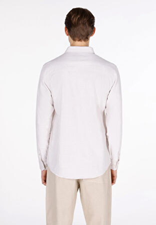 Regular Fit Shirt Neck Düz Erkek Ekru Uzun Kol Gömlek Cl1073563