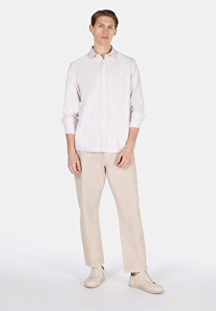 Regular Fit Shirt Neck Düz Erkek Ekru Uzun Kol Gömlek Cl1073563