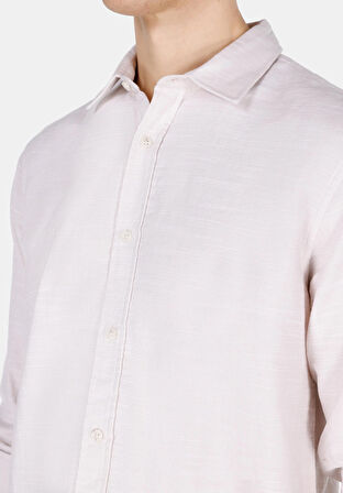 Regular Fit Shirt Neck Düz Erkek Ekru Uzun Kol Gömlek Cl1073563