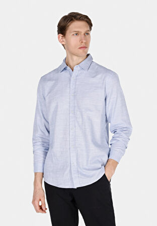 Regular Fit Shirt Neck Düz Erkek Mavi Uzun Kol Gömlek Cl1073563