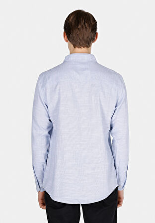 Regular Fit Shirt Neck Düz Erkek Mavi Uzun Kol Gömlek Cl1073563