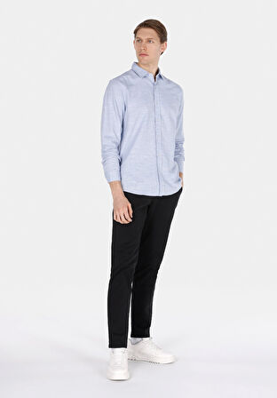 Regular Fit Shirt Neck Düz Erkek Mavi Uzun Kol Gömlek Cl1073563