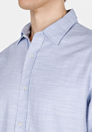 Regular Fit Shirt Neck Düz Erkek Mavi Uzun Kol Gömlek Cl1073563