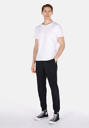 Slim Fit Orta Bel Lastikli Paça Erkek Siyah  Pantolon