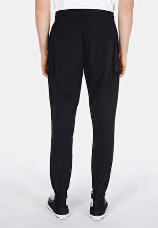 Slim Fit Orta Bel Lastikli Paça Erkek Siyah  Pantolon