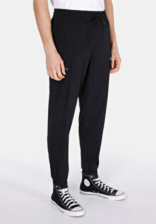 Slim Fit Orta Bel Lastikli Paça Erkek Siyah  Pantolon