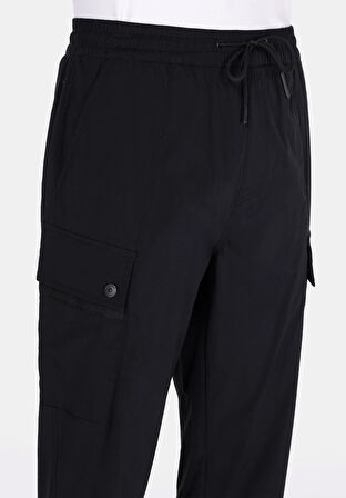 Slim Fit Orta Bel Lastikli Paça Erkek Siyah  Pantolon