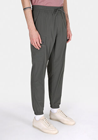 Slim Fit Orta Bel Lastikli Paça Erkek Yeşil  Pantolon