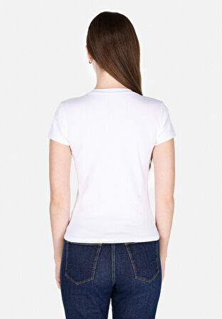 Slim Fit Yuvarlak Yaka Düz Kadın Beyaz Kısa Kol Tişört Cl1073597