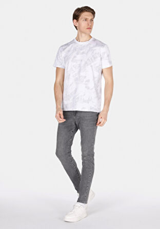Regular Fit Yuvarlak Yaka Baskılı Erkek Beyaz Kısa Kol Tişört Cl1073601