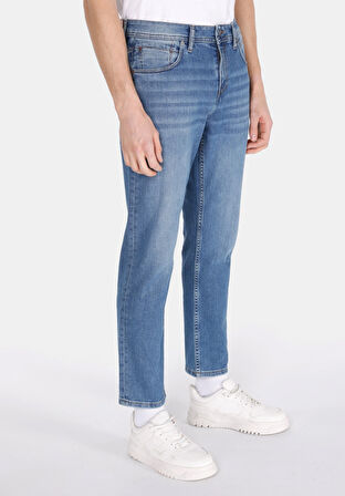 Straight Fit Düşük Bel Düz Paça Erkek Yeşil Jean Pantolon