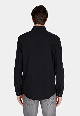Regular Fit Shirt Neck Düz Erkek Siyah Uzun Kol Gömlek Cl1073761