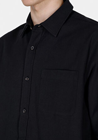 Regular Fit Shirt Neck Düz Erkek Siyah Uzun Kol Gömlek Cl1073761