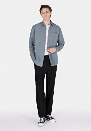 Regular Fit Shirt Neck Düz Erkek Yeşil Uzun Kol Gömlek Cl1073761