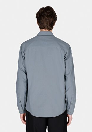 Regular Fit Shirt Neck Düz Erkek Yeşil Uzun Kol Gömlek Cl1073761