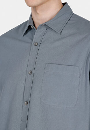 Regular Fit Shirt Neck Düz Erkek Yeşil Uzun Kol Gömlek Cl1073761