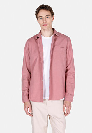 Regular Fit Shirt Neck Düz Erkek Pembe Uzun Kol Gömlek Cl1073762