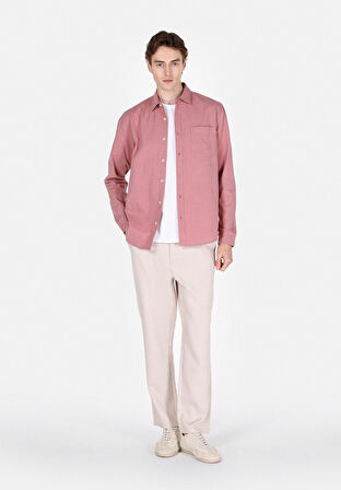 Regular Fit Shirt Neck Düz Erkek Pembe Uzun Kol Gömlek Cl1073762