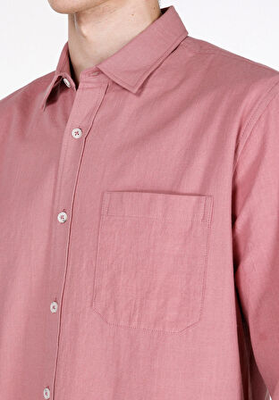 Regular Fit Shirt Neck Düz Erkek Pembe Uzun Kol Gömlek Cl1073762
