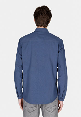 Regular Fit Shirt Neck Düz Erkek Lacivert Uzun Kol Gömlek Cl1073762