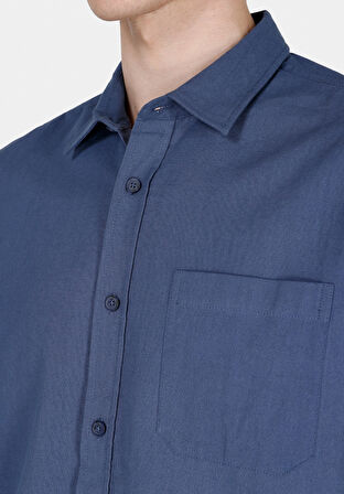 Regular Fit Shirt Neck Düz Erkek Lacivert Uzun Kol Gömlek Cl1073762
