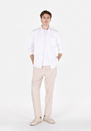 Regular Fit Shirt Neck Düz Erkek Beyaz Uzun Kol Gömlek Cl1073762