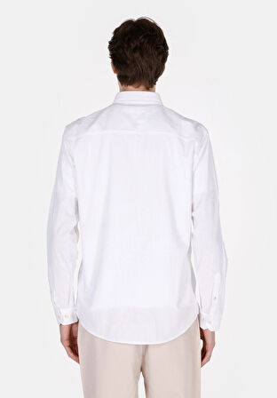 Regular Fit Shirt Neck Düz Erkek Beyaz Uzun Kol Gömlek Cl1073762